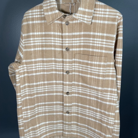 H&M Premium Wool Blend Shirt Jacket Beige / Checked OVERSIZED fit Size Small - Picture 2 of 11